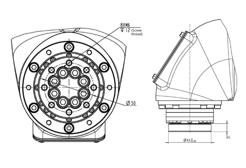 DIMENSION CHART OF ROBOT END-MOUNTED VBRP10-1